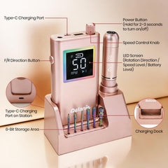 Delanie charging station in use with handpiece docked for continuous operation