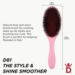 Denman close-up of boar bristles polishing strands to boost natural shine