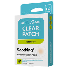 DERMA ANGEL front packaging showing 132 clear acne patches and benefits