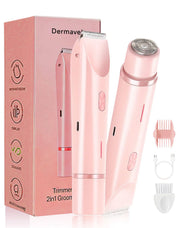 Dermavel trimmer 2.0 front view showing compact pink body and controls for easy grooming