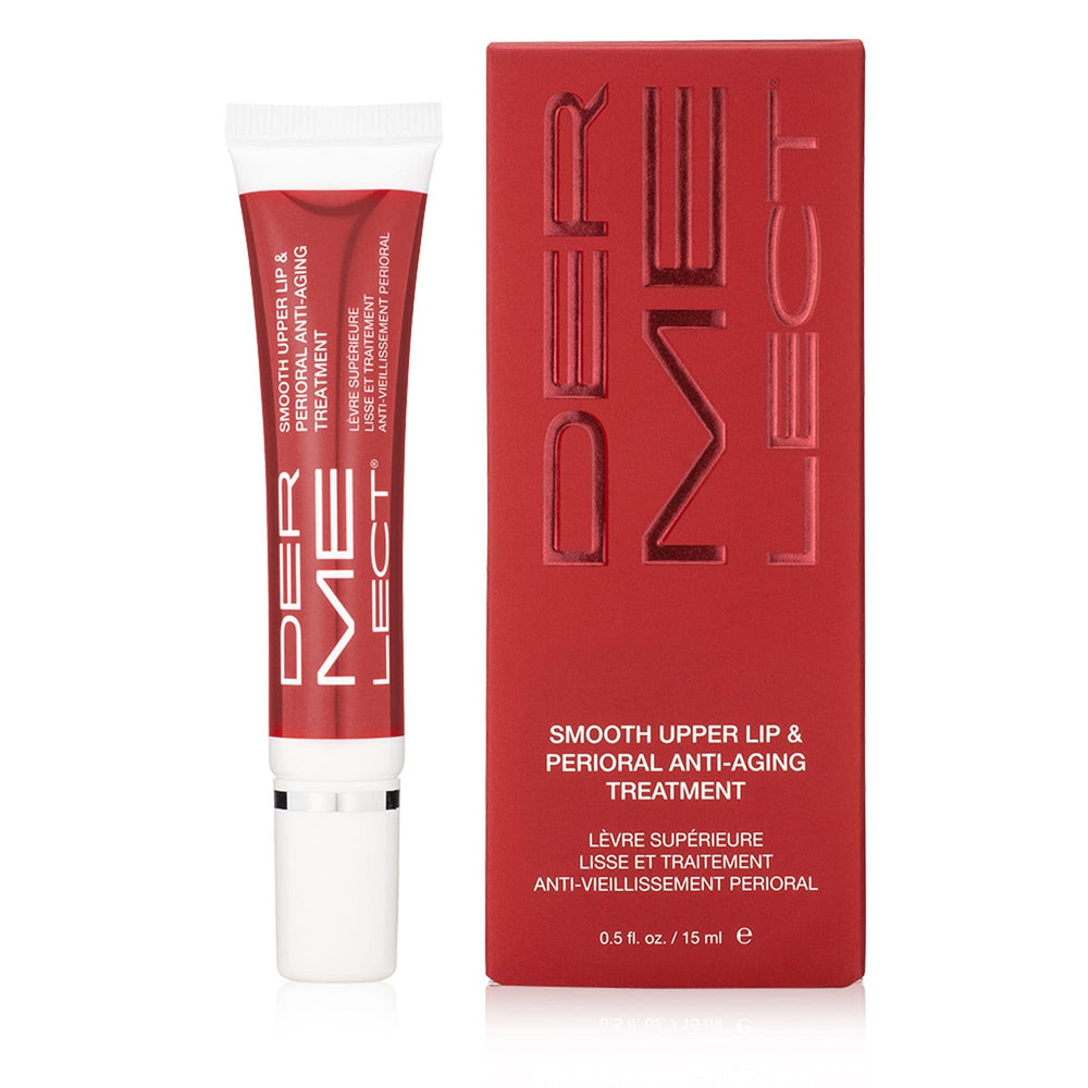Dermelect front packaging showing compact 0.5 fl oz tube, easy travel storage