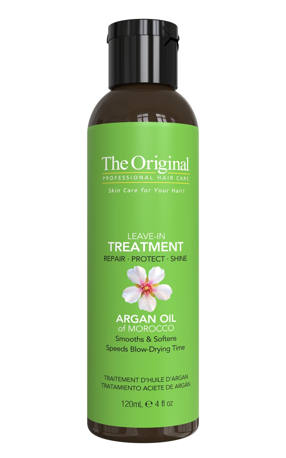 DermOrganic front packaging of argan leave-in showing bottle and label benefit