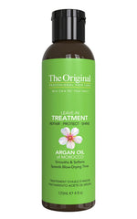 DermOrganic front packaging of argan leave-in showing bottle and label benefit