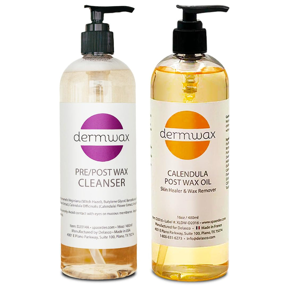Dermwax kit front packaging showing both cleanser and calendula oil for complete care
