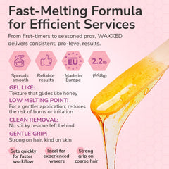 Dermwax melted gel texture close-up showing smooth spreadability benefit