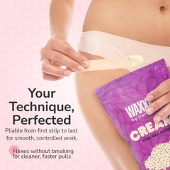 Dermwax WAXXED spatula applying wax highlighting precise control and less tugging