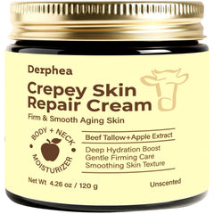 DERPHEA jar front view showing clean, unscented crepey skin cream