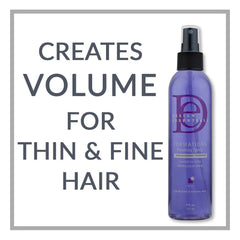 Design Essentials finishing spritz being misted on hair to add shine and light, flexible hold