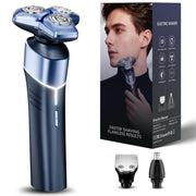 Detona front view showing ergonomic handle and shaving heads for comfortable grip