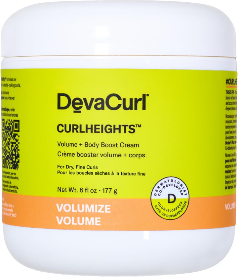 DevaCurl front packaging of CurlHeights cream showing product benefits and 6 oz size