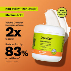 DevaCurl CurlHeights cream texture on fingertips showing lightweight, non-greasy finish