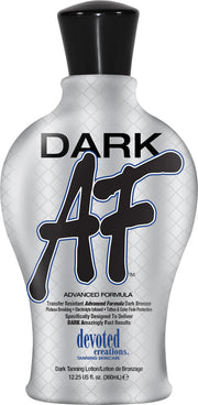 Devoted Creations Dark AF front packaging shows bottle and promises deep, transfer-resistant color