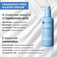 Dewsy serum absorbing on forearm demonstrating hydration without residue benefit