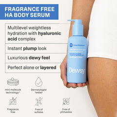 Dewsy texture dollop on hand showing gel clarity and quick absorption benefit