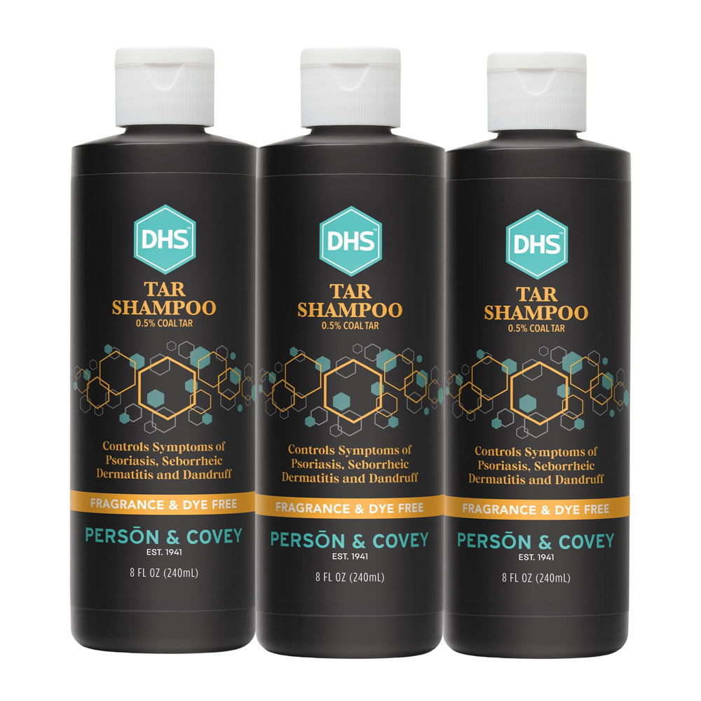 DHS coal tar shampoo front packaging shows product and unscented benefit
