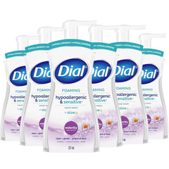 Dial front pump bottle showing label and easy dispensing for gentle cleansing