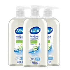 Dial front packaging showing three 23 fl oz bottles and brand clarity