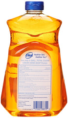 Dial gold refill being poured into pump bottle, easy bulk refill benefit