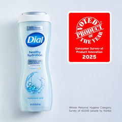 Dial ingredients label highlighting hyaluronic acid and vitamin E benefits