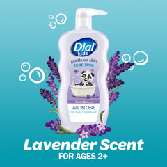 Dial kids lavender pump dispensing wash illustrating convenient one-handed use