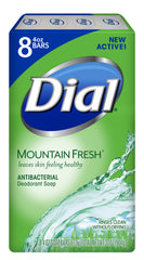Dial front packaging showing Mountain Fresh scent and 8 bars benefit long-lasting supply