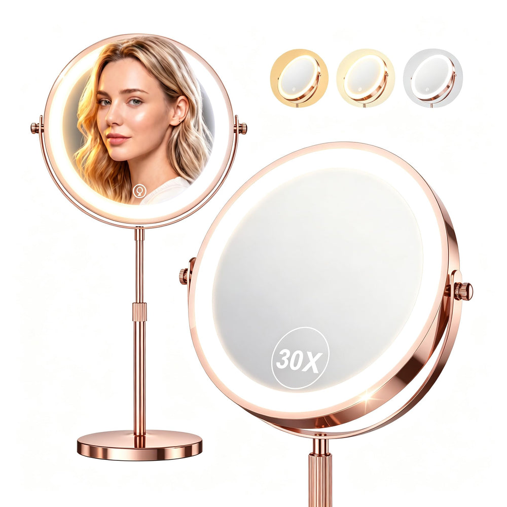 Dienmern front view showing dual-sided mirror and LED lighting for clear makeup application