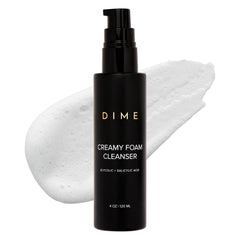 DIME creamy foam cleanser front packaging showing product clarity benefit