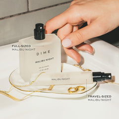 DIME Malibu Night close-up label highlighting clean-ingredient promise and coconut-vanilla notes