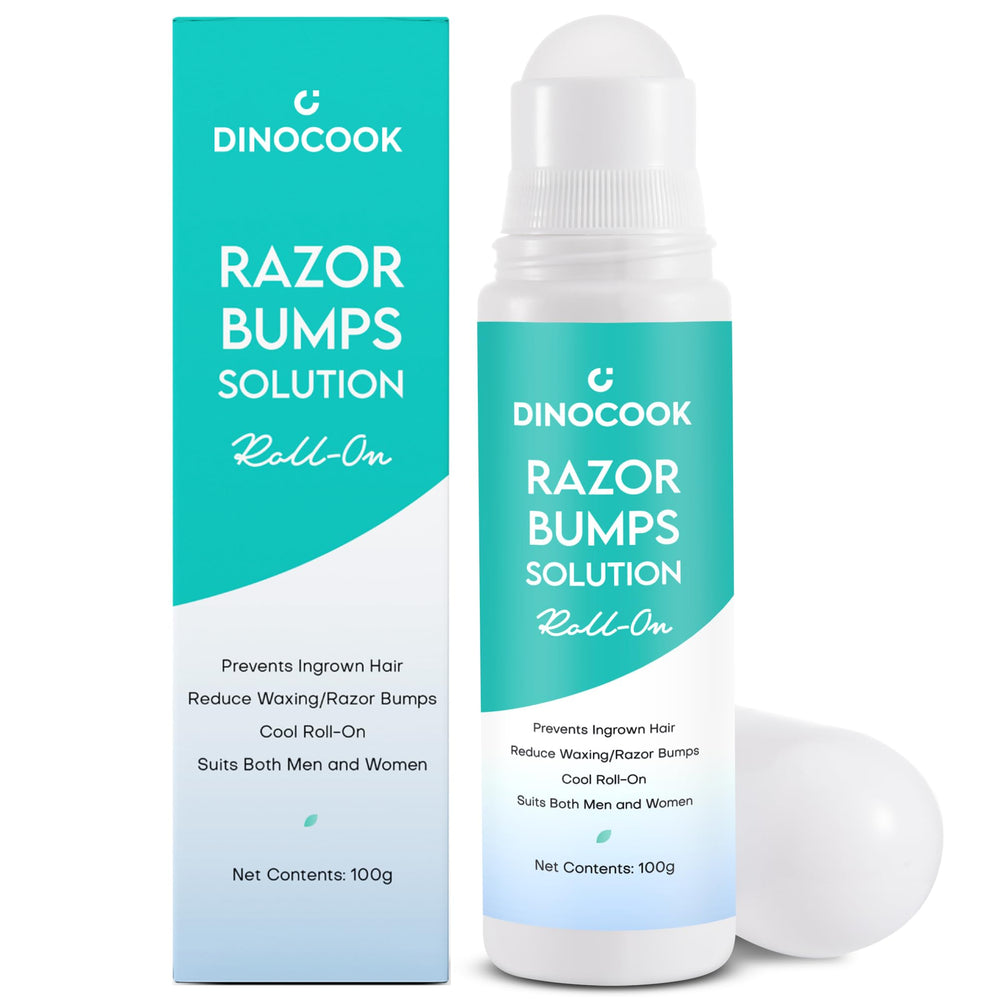 Dinocook front packaging showing bottle and brand, soothes post-shave skin