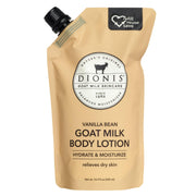 Dionis vanilla bean front pouch showing product and sustainable refill benefit