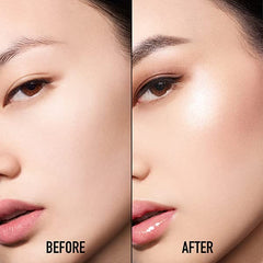 Dior palette applied to model cheek demonstrating luminous finish benefit: camera-ready highlight