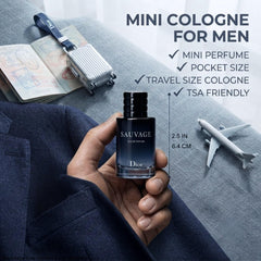Dior Sauvage glass bottle detail highlighting durable travel design
