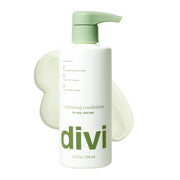 Divi front label bottle showing volumizing conditioner benefits