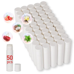 DMSKY front box display showing 50 unlabeled lip balm tubes and included labels for easy sorting