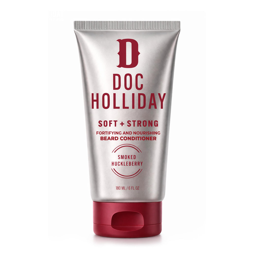 DOC HOLLIDAY front packaging showing product and benefit: softens beard