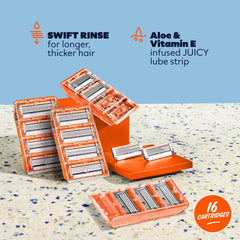 Dollar Shave Club close-up of four stainless-steel blades for precision