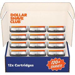 Dollar Shave Club front packaging showing 12-pack and clear labeling for convenience
