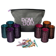Dom Dom front view of metal roller set showing contents and portability benefit
