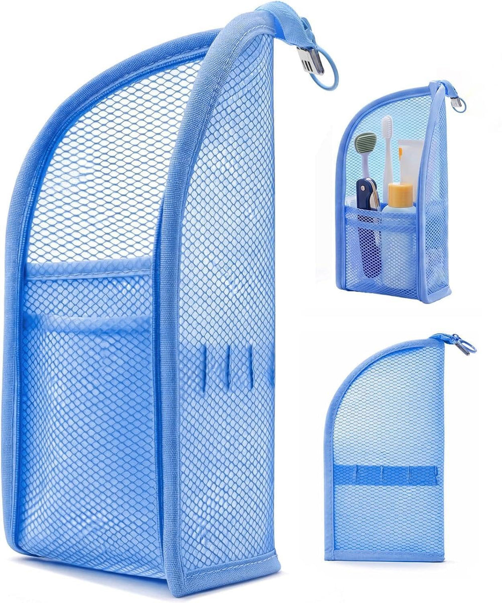 DomesticEdge standing toiletry bag front view shows compact storage benefit