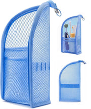 DomesticEdge standing toiletry bag front view shows compact storage benefit