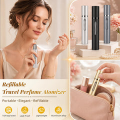 DOMOTECH bottom-fill action pressed to perfume nozzle, quick refill benefit