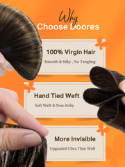 DOORES hair texture detail highlighting smooth virgin cuticles and shine