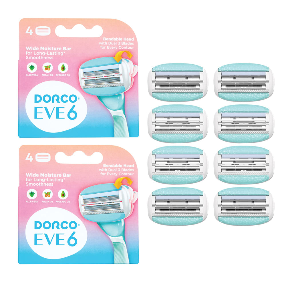 DORCO eve front packaging showing six refill cartridges and benefits