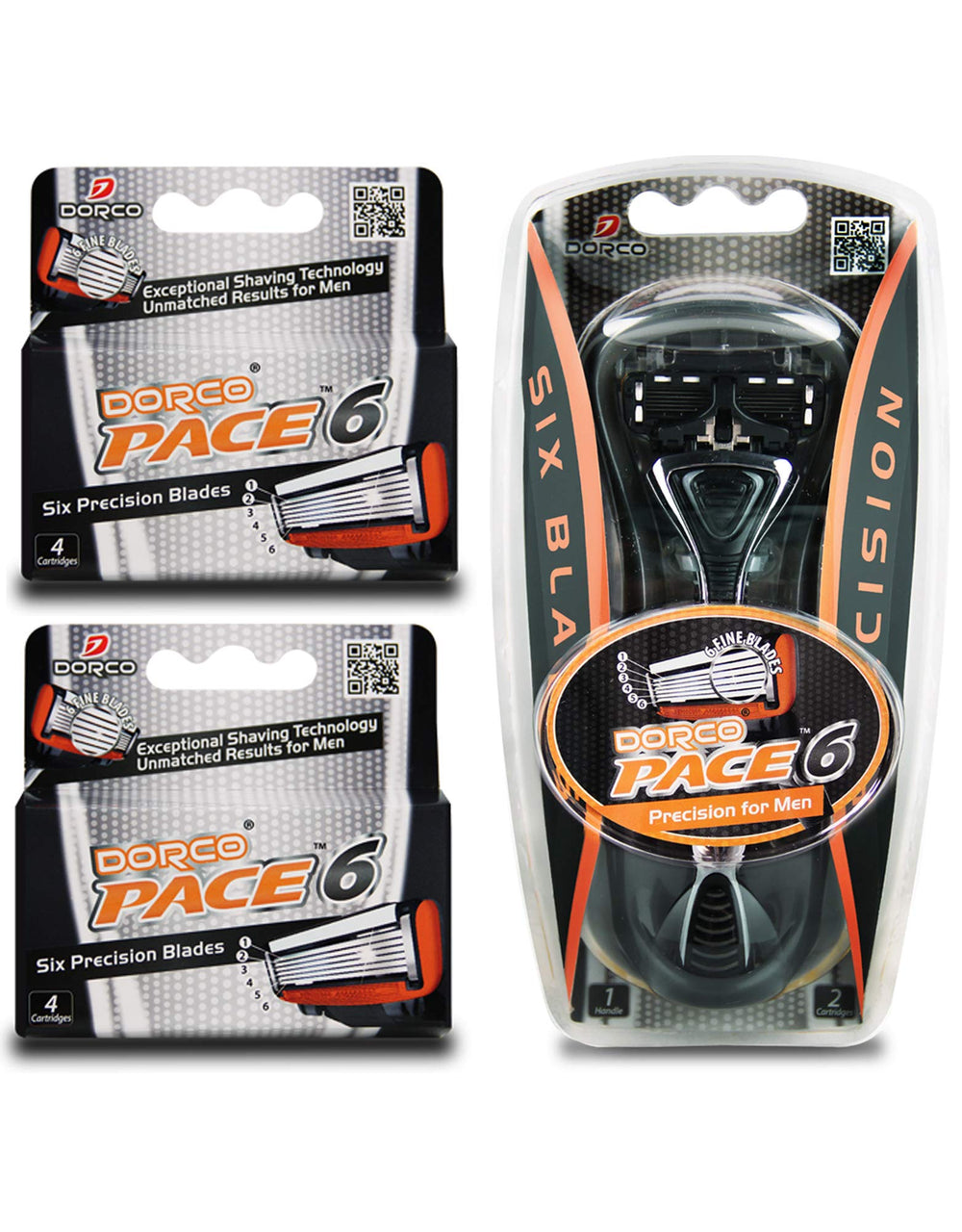 DORCO Pace 6 front packaging showing value pack and benefits
