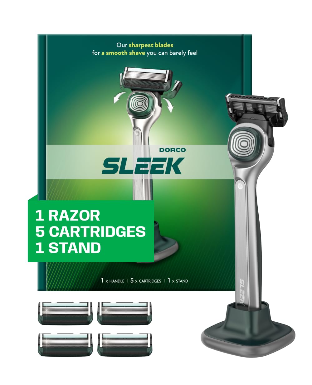 DORCO sleek handle front view showing sturdy grip and premium balance benefit