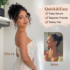 DOROJJ model wearing high curly ponytail demonstrating volume and instant glamour