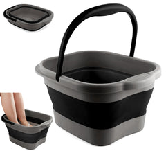 DoroSun front view of black collapsible foot tub showing full basin benefit