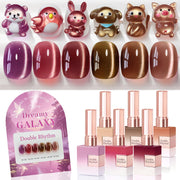 Double Rhythm front packaging showing six matching bottles and shimmer benefits