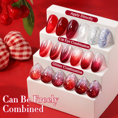 Double Rhythm swatch cards showing true jelly burgundy shades for reference