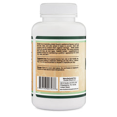 Label close-up on Double Wood keratin bottle showing supplement facts and dosage for confidence